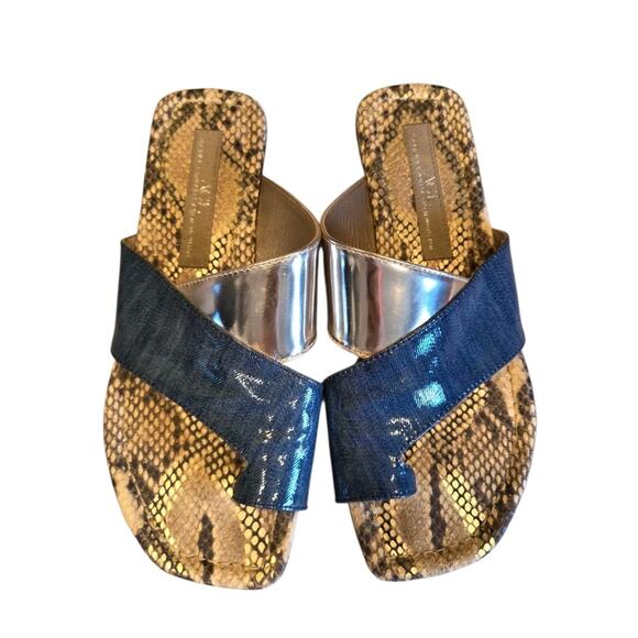 Attilio Giusti Leombruni AGL Denim & Snakeskin Sandal, Toe Loop Slide | 8.5 EUC - Picture 3 of 11